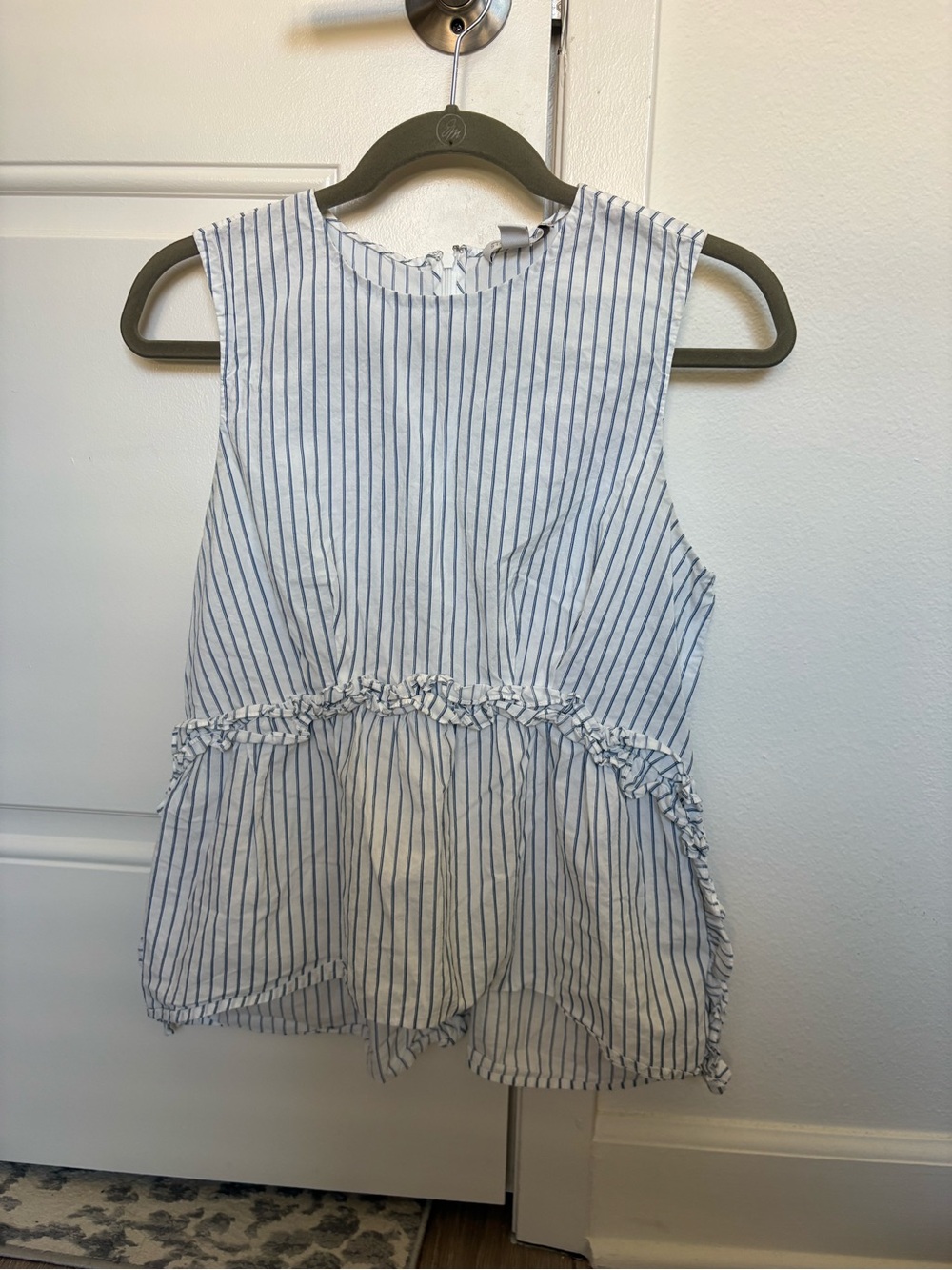 Nordstrom Blue and White Striped Sleeveless Peplum Tank